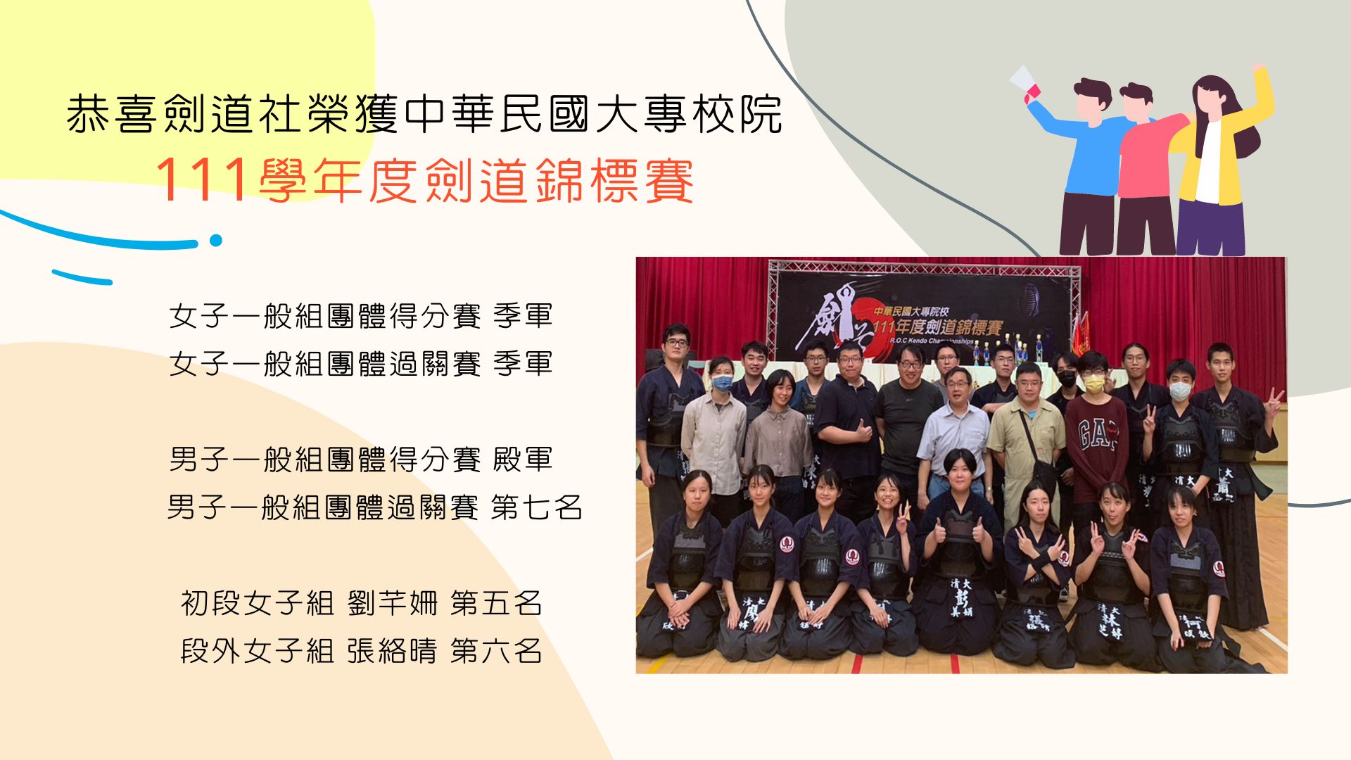 劍道社榮獲中華民國大專校院111學年度劍道錦標賽